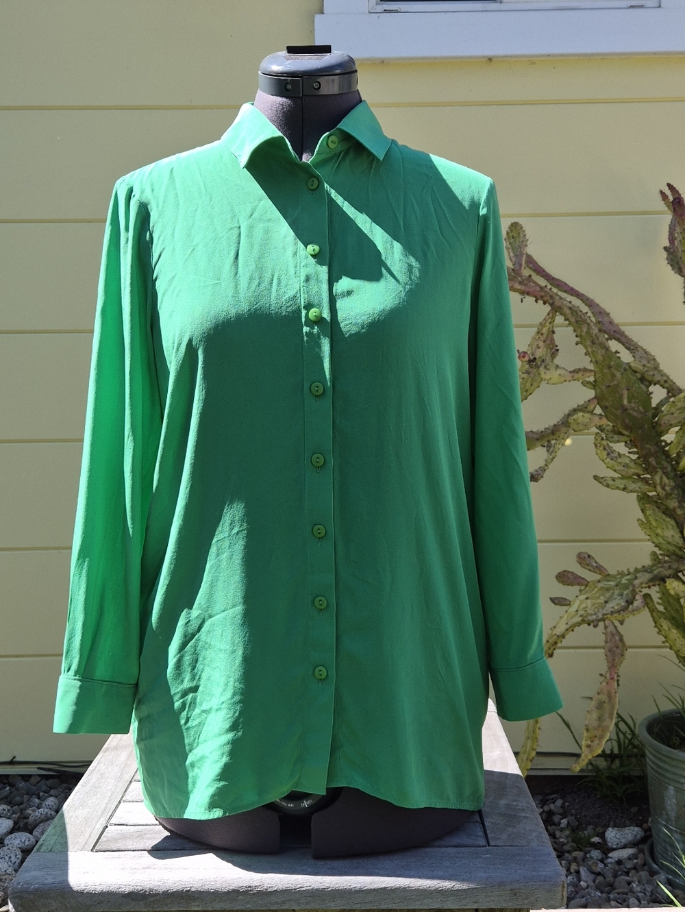 Tibi Green Silk Button-Up Blouse Size 2